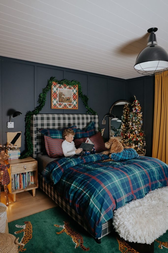 "Warm Bedroom Decor Highlighting Tartan Plaid Details"